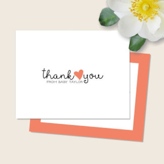 Söt korall orange hjärta bebismottagning tack kort