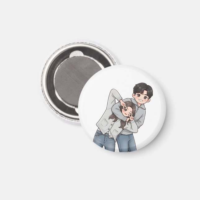 Söt koreansk dramakuplett Rund kylskåp Magnet (Front/Back)