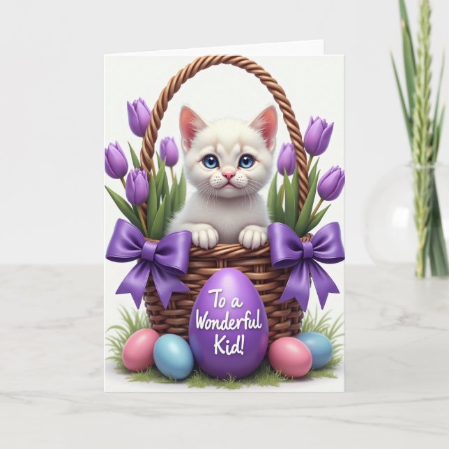 Söt korg katt gratulationskort kort (Framsida)
