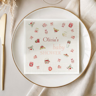 Söt Körsbär Efterrätt Vattenfärg Baby Shower Pappersservett
