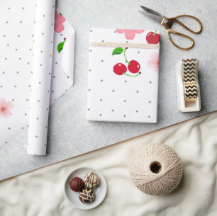 Söt körsbär- och körsbärsblommmuster omslagspapper presentpapper