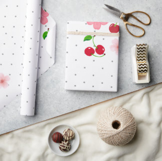 Söt körsbär- och körsbärsblommmuster omslagspapper presentpapper
