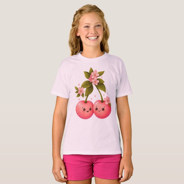Söt Körsbärlek Sticker T Shirt (Hel framsida)