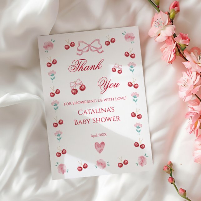 Söt Körsbärs Baby Shower Tacksamhetskort Tack Kort (Skapare uppladdad)