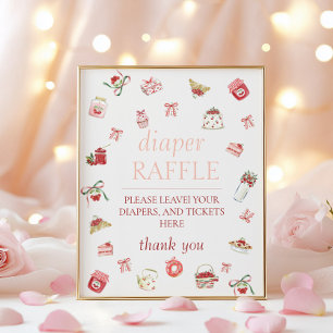Söt Körsbärs Efterrätt Baby Shower Blöja Lotteri Poster