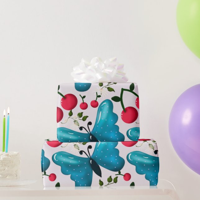Söt Körsbärs Fjärilsmönster, Blank Kawaii Frukt Presentpapper (Festgåvor)