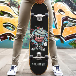 Söt körsbärscupcake med anpassat namn skateboard