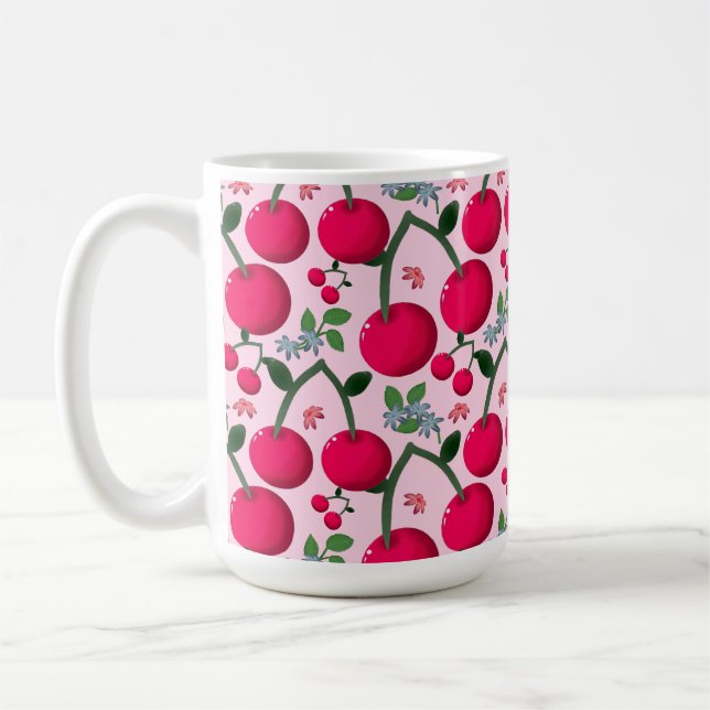 Söt Körsbärsmönster, Blank Kawaii Frukt Kaffemugg (Vänster)