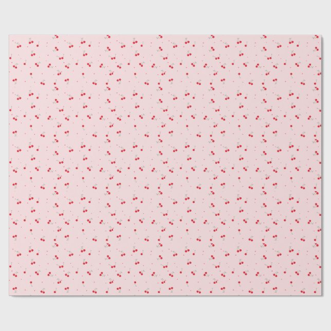 Söt körsbärsmönster | Rosa estetisk sömlös Presentpapper (Platt)