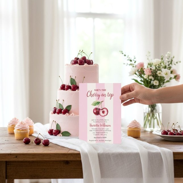 Söt körsbärsvattenfärg Baby Shower-inbjudan Inbjudningar (Skapare uppladdad)