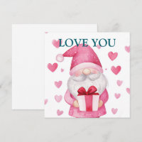 söt kort med en tecknad rosa tomte i kärlek