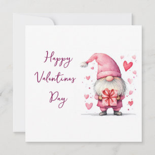 söt kort med en tecknad rosa tomte i kärlek