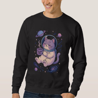 Söt Kosmisk Kattkonst | Meowstronaut Bränsle Mugg Lång Ärmad Tröja