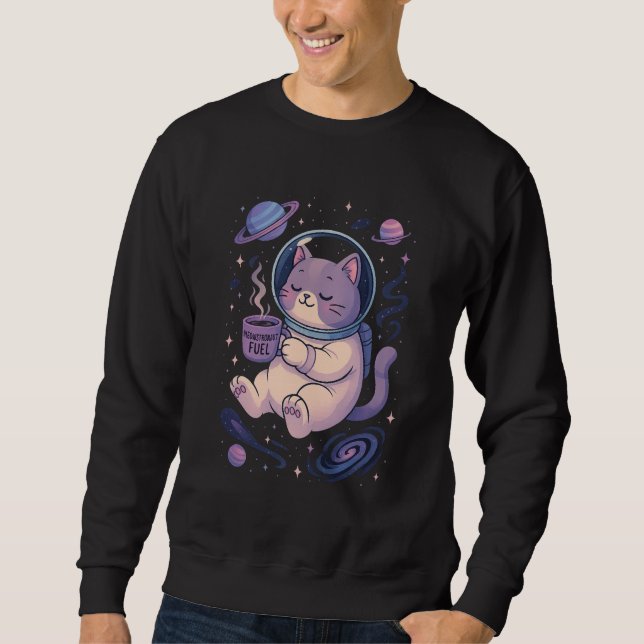 Söt Kosmisk Kattkonst | Meowstronaut Bränsle Mugg  Lång Ärmad Tröja (Framsida)