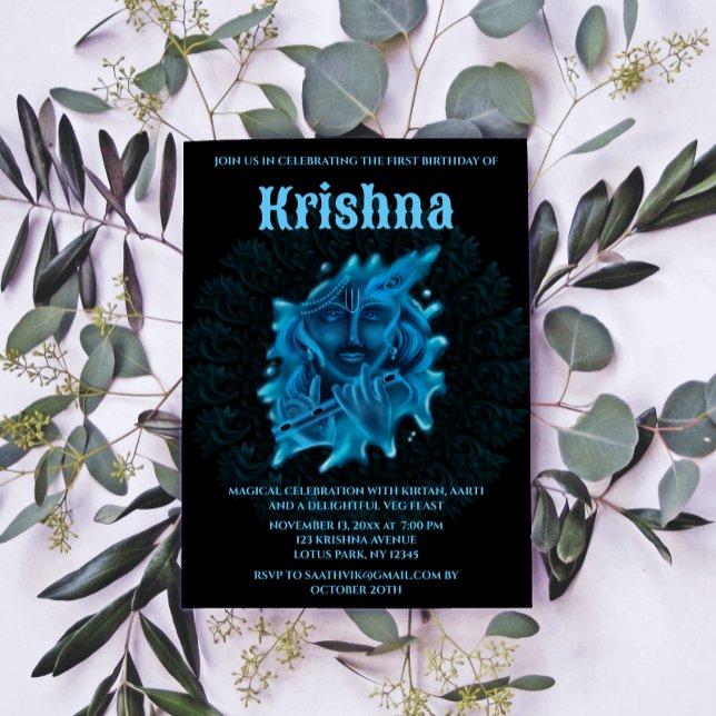 Söt Krishna-kort för födelsedag - Krishna konst Inbjudningar (Skapare uppladdad)