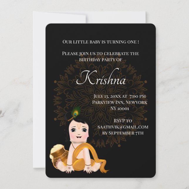 Söt Krishna-kort för födelsedag - Krishna konst Inbjudningar (Framsida)