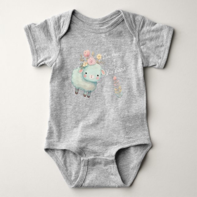 Söt Kristna Blå Lamm Blommor Personnamn T Shirt (Framsida)