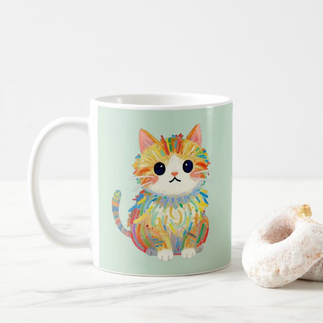Söt Krita Katt Konst Mugg Mjuk Salvia (Med munk)
