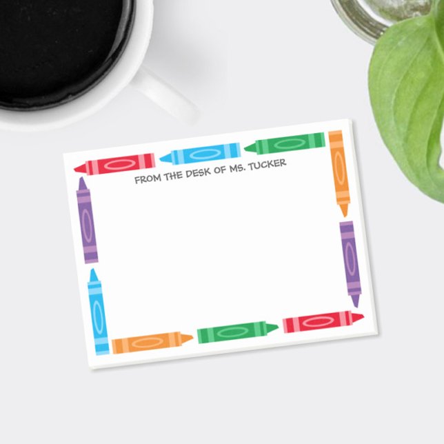 Söt kritaskriftrand från lärarens skrivbord presen post-it block (Colorful crayon border post-it notes for teachers!)