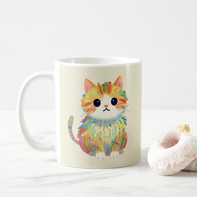 Söt kritkatt konst mugg Mjuk elfenben (Med munk)