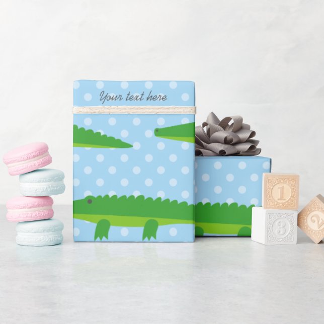 Söt krokodil alligator prickar inslagspapper presentpapper (Baby Shower)