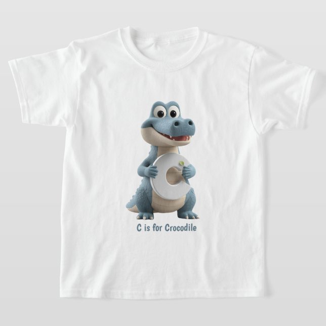 Söt Krokodil Barn T-Shirt | C är för Krokodil A (Laydown)