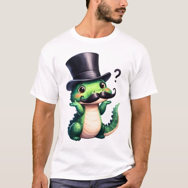 Söt Krokodil Gentleman Rolig Konst T Shirt (Framsida)