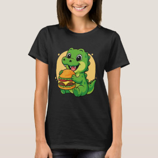 Söt Krokodil som äter Burger Rolig Kawaii Djur F T Shirt