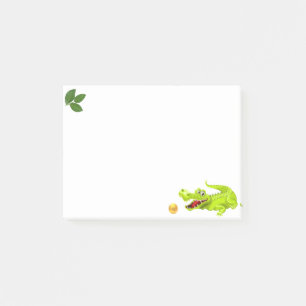 Söt krokodil & varumärkta lagerblad på vit post-it block