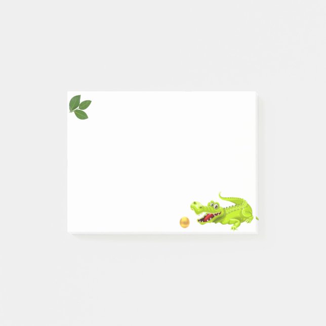 Söt krokodil & varumärkta lagerblad på vit post-it block (Framsida)