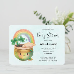 Söt kruka med regnbåge och klöver baby shower inbjudningar