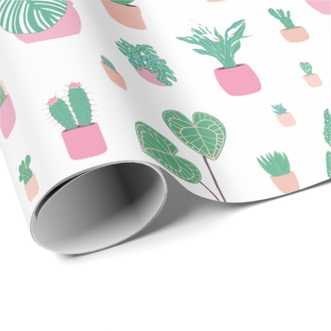 Söt Krukväxt Mönster Födelsedagspresentpapper Presentpapper (Rullad Hörn)