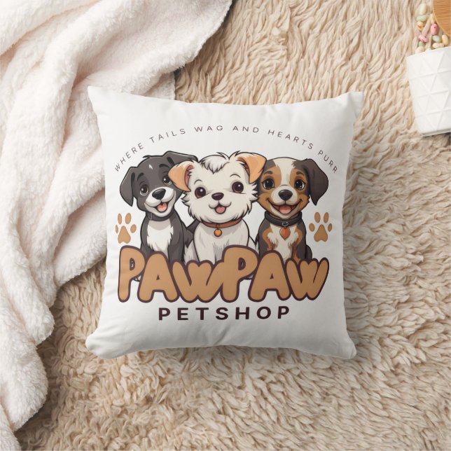 Söt kudd för hundälskare "Paw Paw Pet Shop" Kudde (Filt)