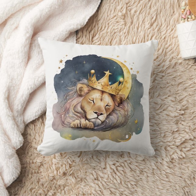 Söt kung Lion Sover På Månen Kudde (Filt)