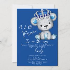 Söt kunglig blå björn pojke baby shower inbjudningar