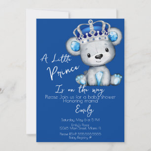 Söt kunglig blå björn pojke baby shower inbjudningar