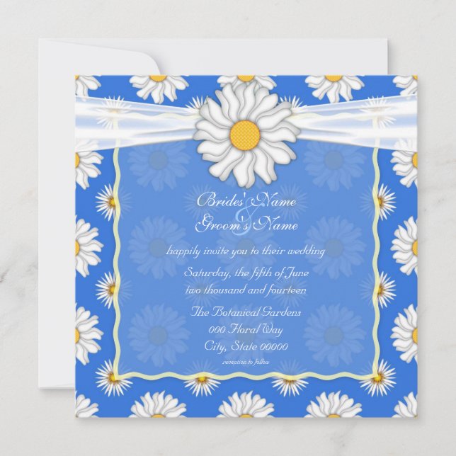 Söt kunglig blå och vit daisy blomster fyrkant inbjudningar (Framsida)