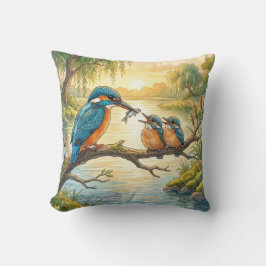 Söt kungsfiskare och ungar Flod- och sjö djur Kudde