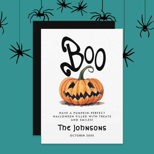 Söt kuslig boo halloween orange utskuren pumpa julkort (Skapare uppladdad)