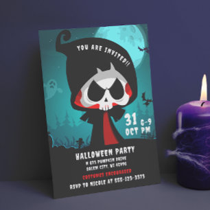 Söt kuslig dödgrövare Halloween bus eller godis Inbjudningar