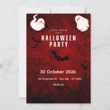 Söt kuslig Halloween-festinvitation | Röd & Svart