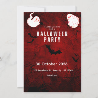 Söt kuslig Halloween-festinvitation | Röd & Svart Meddelande