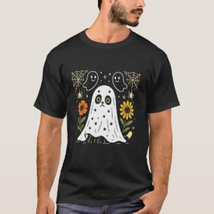 Söt kuslig Halloween Katt Ghost Kostym Höst Blom T Shirt