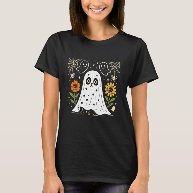 Söt kuslig Halloween Katt Ghost Kostym Höst Flo T Shirt (Framsida)