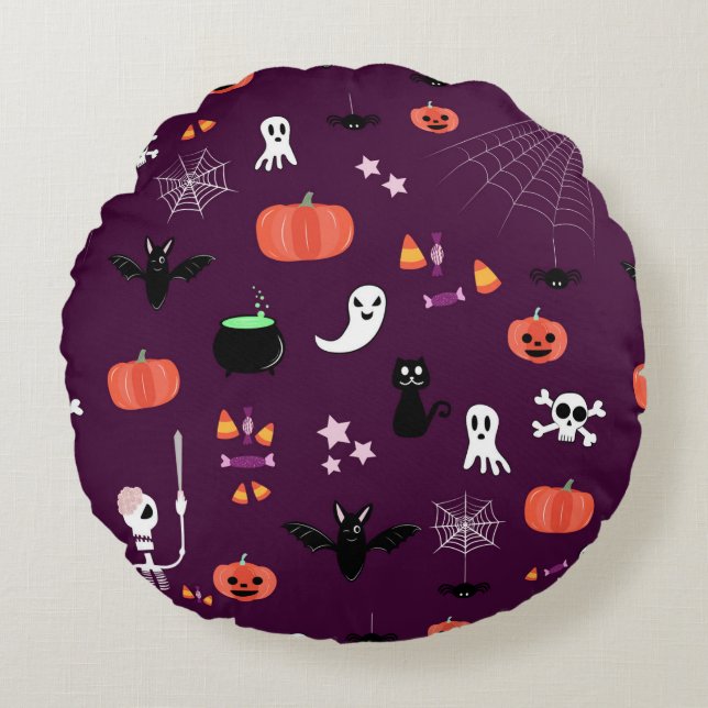 Söt kuslig Halloween-konst Rund Kudde (Framsidan)