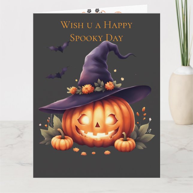 Söt kuslig Halloween – Pumpa  Kort (Framsida)