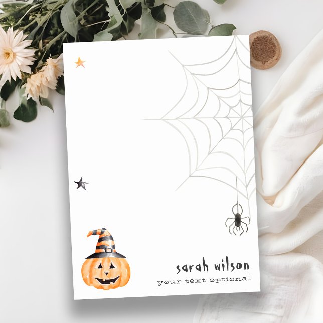 Söt kuslig Halloween-pumpa Spindelväv Stjärnor Anteckningskort (Skapare uppladdad)
