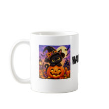 Söt kuslig Halloween svart katt & pumpa mugg