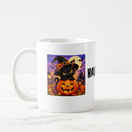 Söt kuslig Halloween svart katt & pumpa mugg