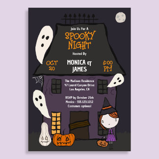 Söt kuslig Halloweenfest Spökhus  Inbjudningar